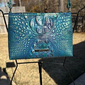 NWT Brahmin Dragon Lorelei Melbourne Leather Blue Green Gold Metallic Ba…